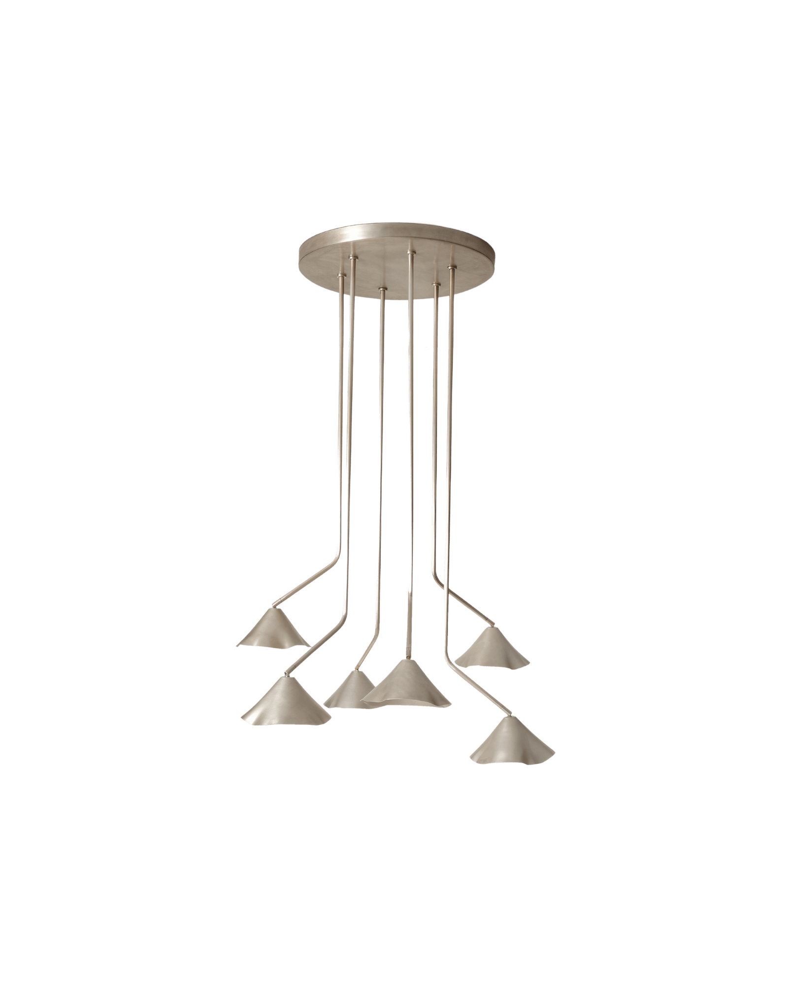 Antica Chandelier by OHLA Studio – recycled copper, seven-arm sculptural chandelier, wavy-rim shades, Alcocer