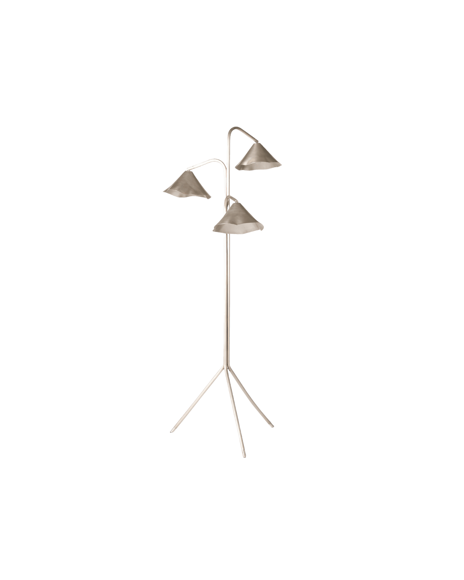Antica Tripod Floor Lamp by OHLA Studio – recycled copper, three-arm tripod, wavy-rim shades, Alcocer