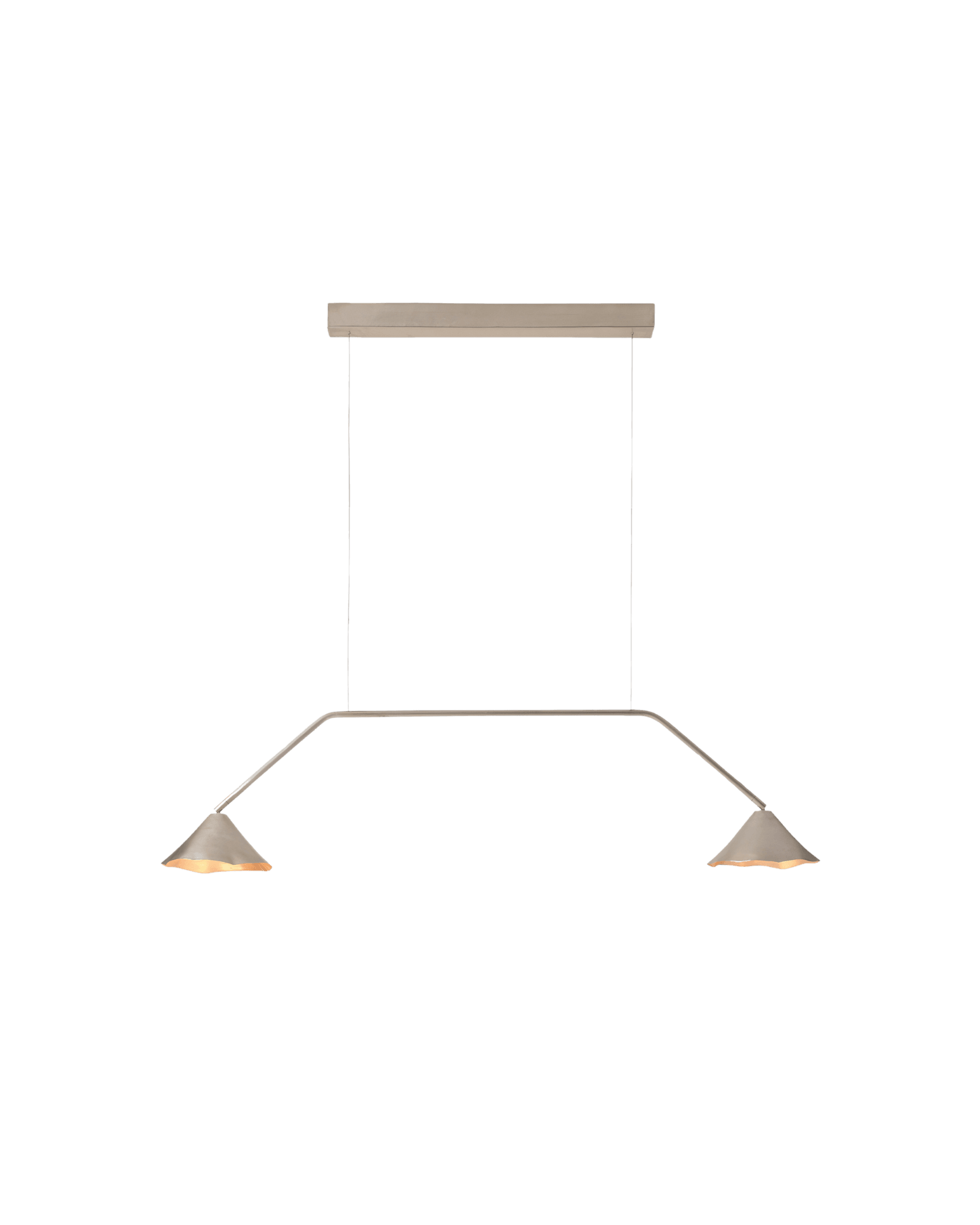Antica Linear Pendant by OHLA Studio – copper bar pendant, twin wavy-rim shades, Alcocer collection