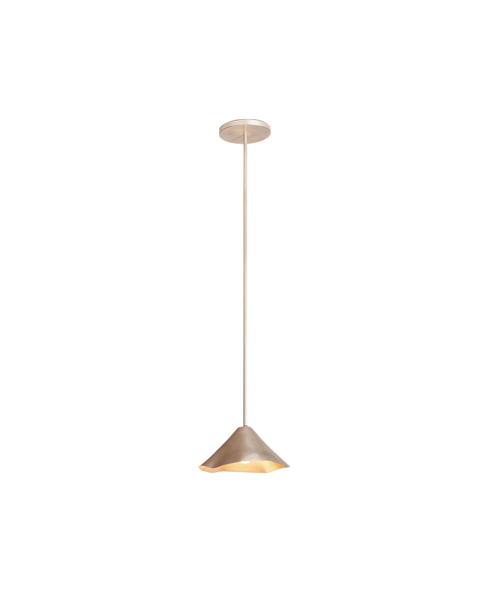 Antica Single Pendant by OHLA Studio – copper conical shade, hand-formed wavy rim, warm glow, Alcocer