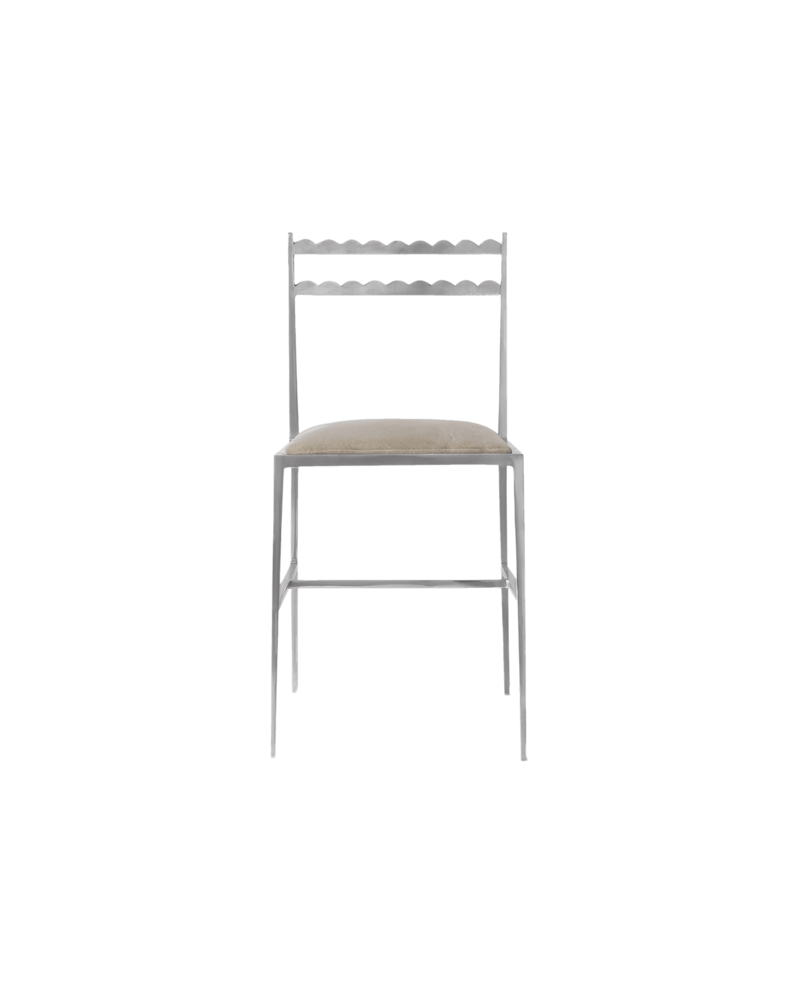 Lupita Dining Chair by OHLA Studio – polished aluminium frame, scalloped backrest, Alcocer collection 2022
