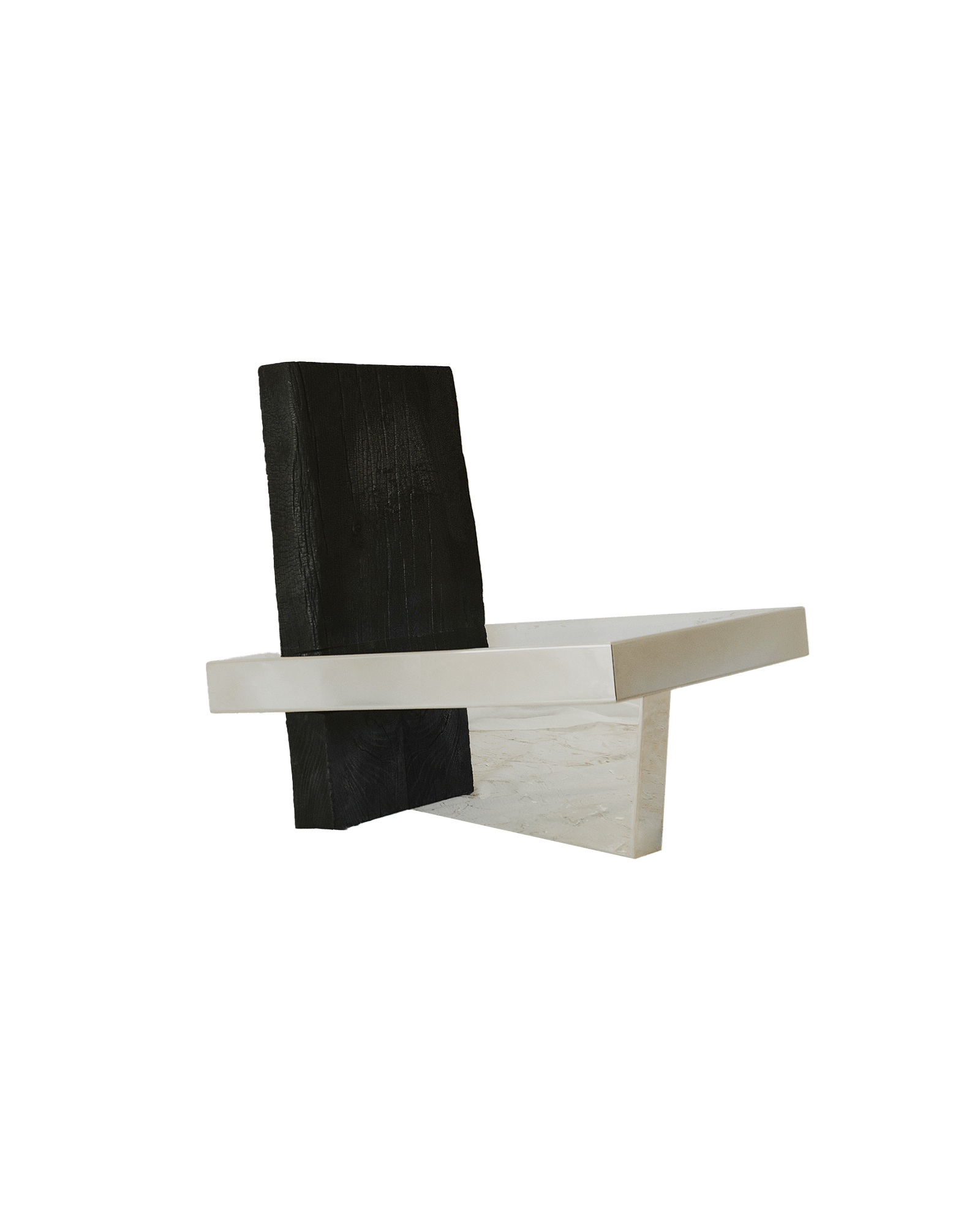 Culebra Cathedra Low chair with textured black wood backrest and off-white seat by Cobalto Studio