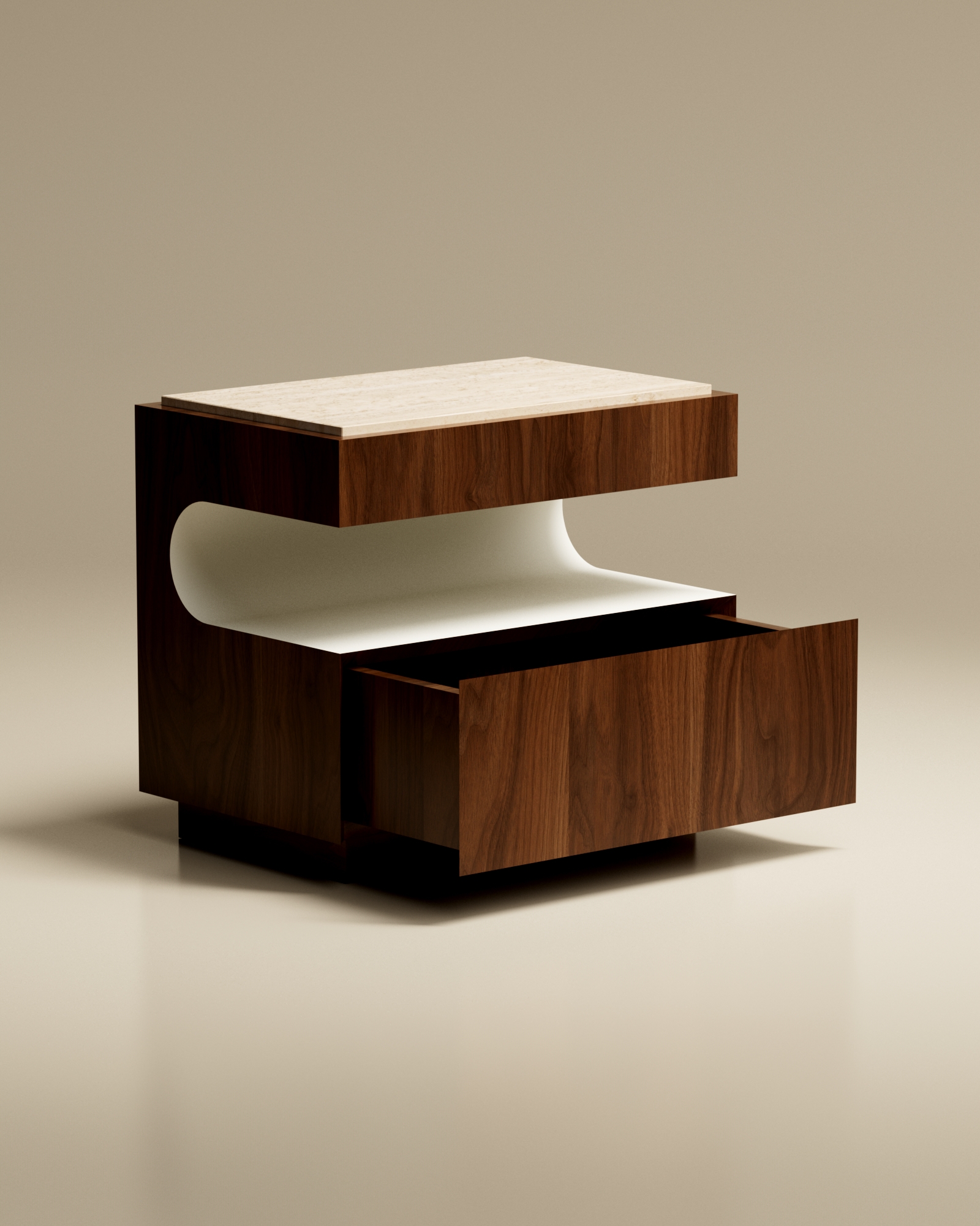 Dolci by Fabrice Juan, made of Lacquer and Wood , Walnut & Travertine Top version, picture 8