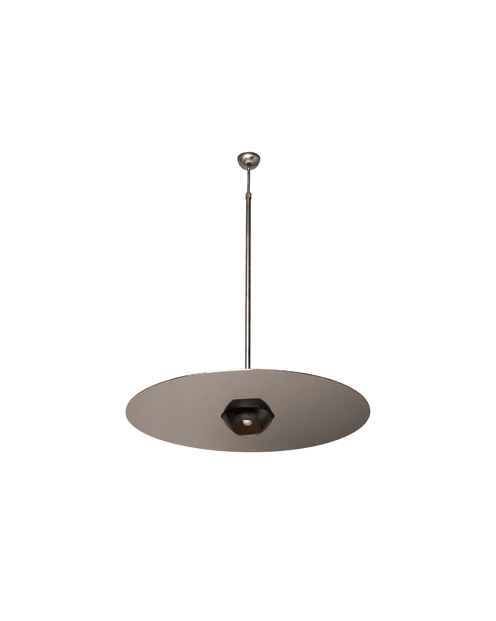 Ceiling lamp 03 by Interni Venosta - grey metal disc with matte bell-shaped housing, Drop 01