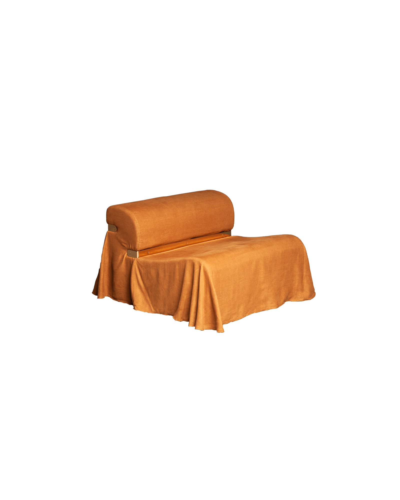 08 Divano Centrale lounge chair by Interni Venosta - orange textile with brass hardware, Drop 02