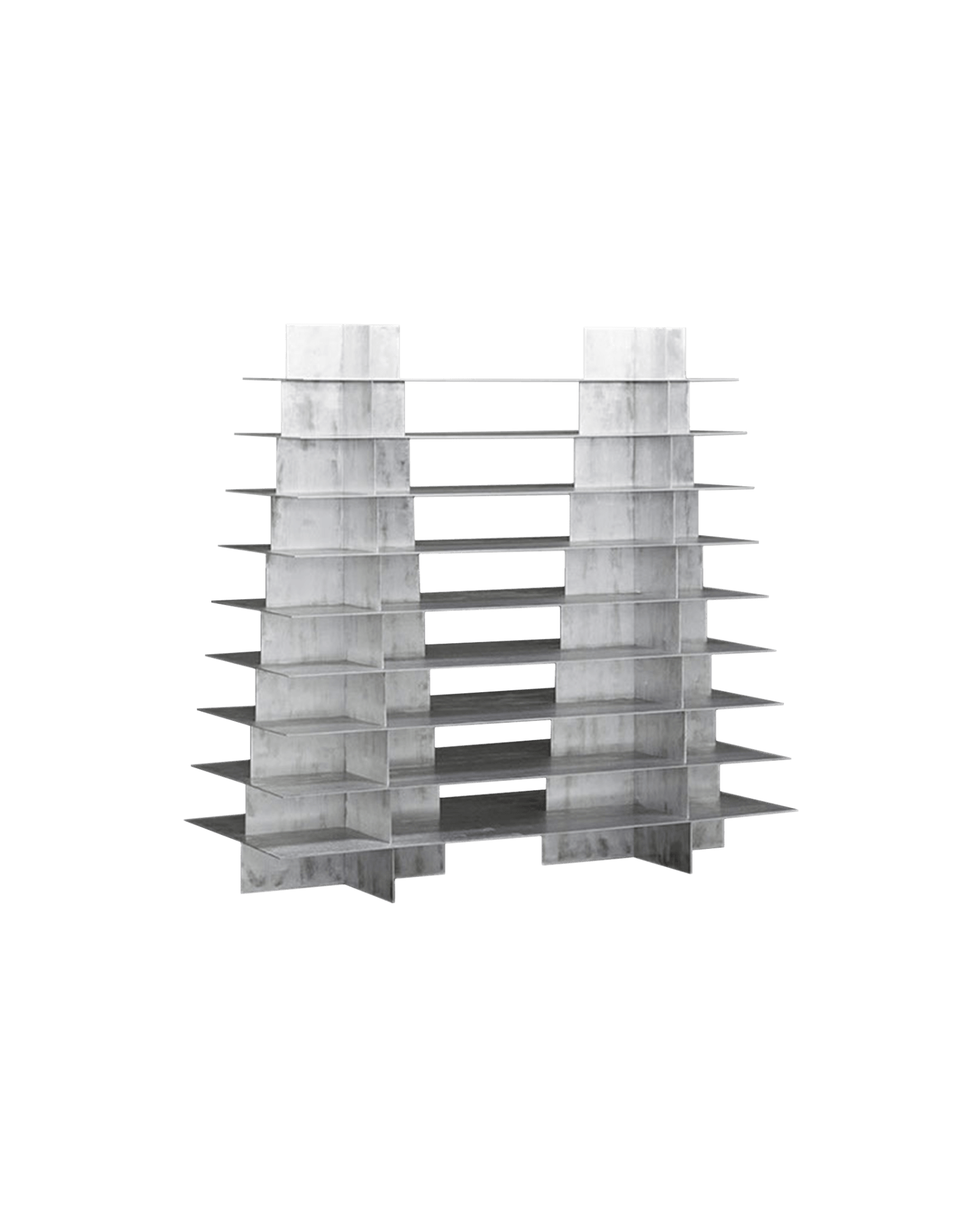 Double Pyramid by Wendy Andreu and Bram Vanderbeke – interlocking laser-cut aluminium shelving, Inside Out