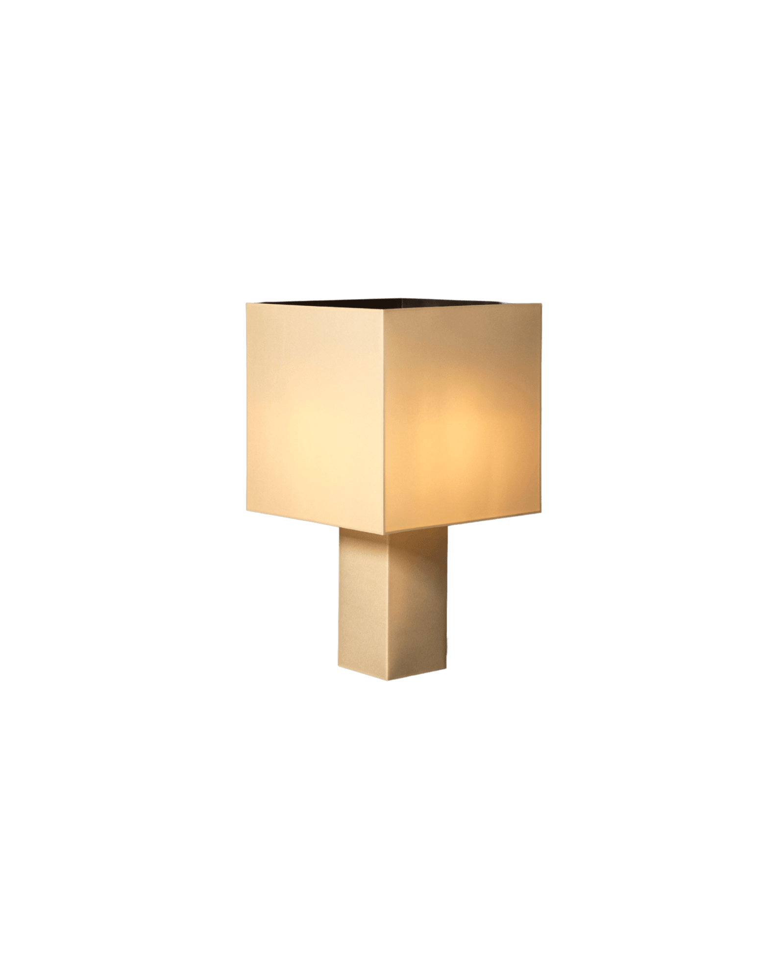 Geometric table lamp with square beige prism base and fabric shade, Drop 01 by Interni Venosta