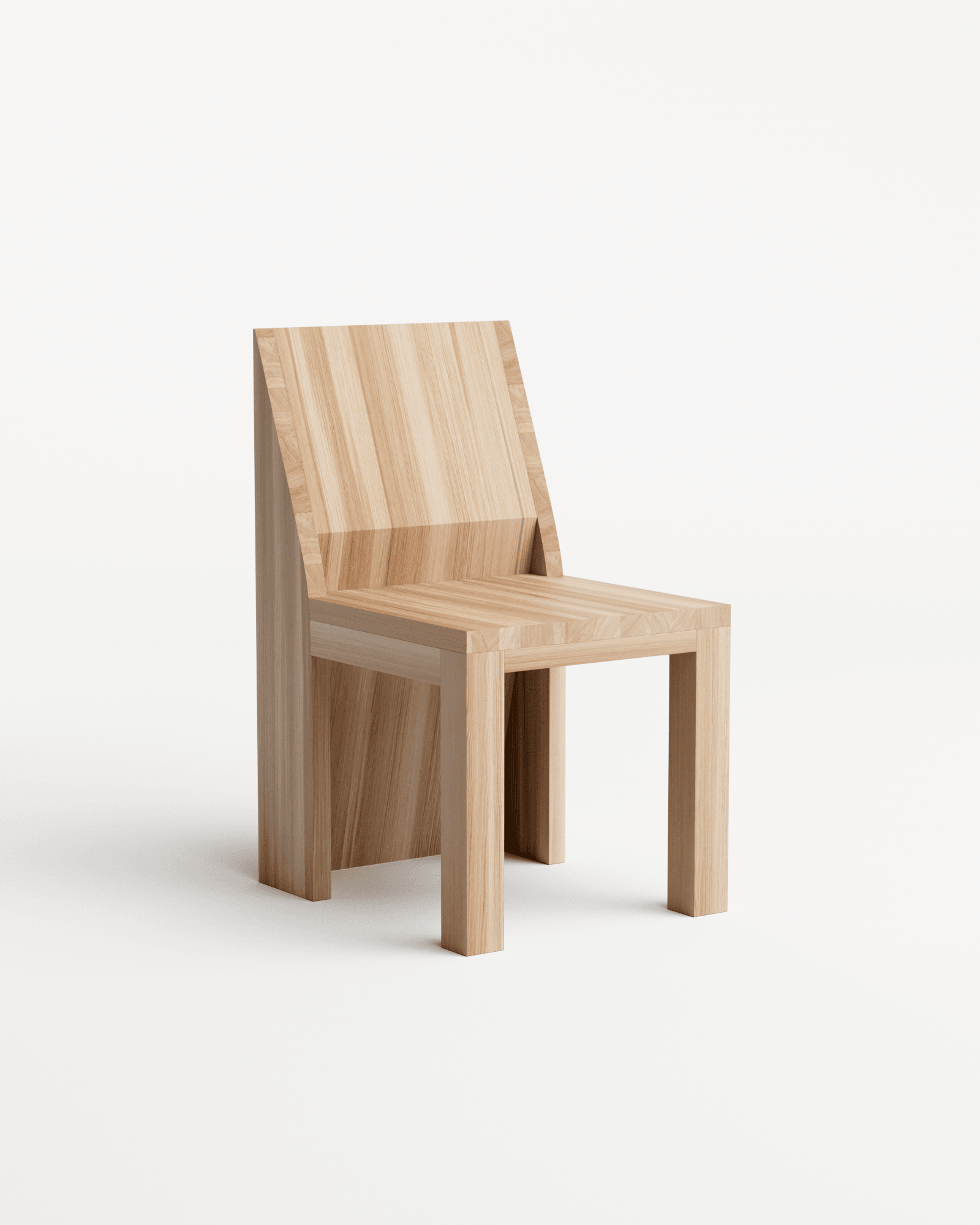 Kursi Chair Natural by Sizar Alexis – natural pine, sturdy geometric form with angled backrest