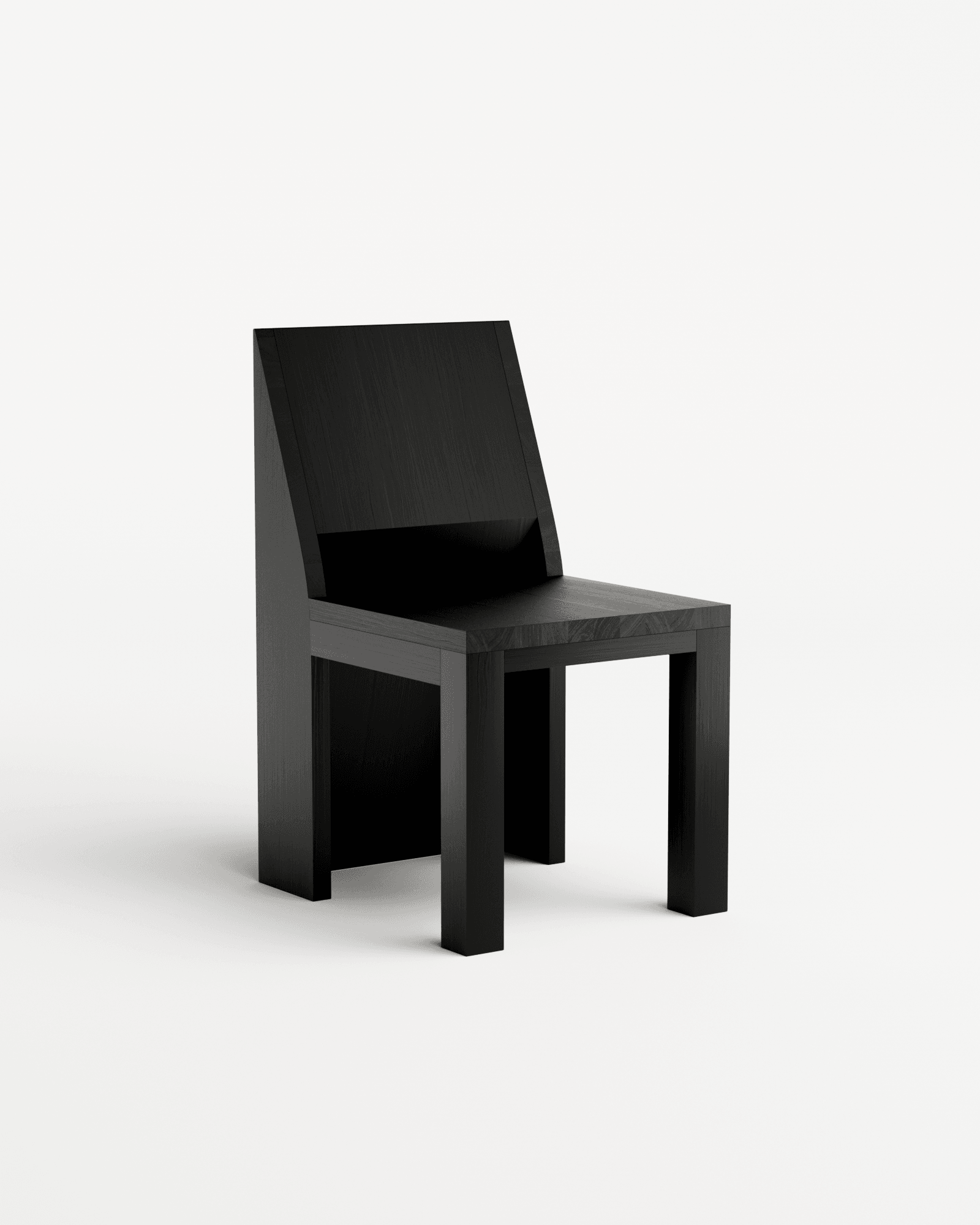 Kursi Chair Painted by Sizar Alexis - black pine chair, slanted backrest with horizontal cutout, block-like legs