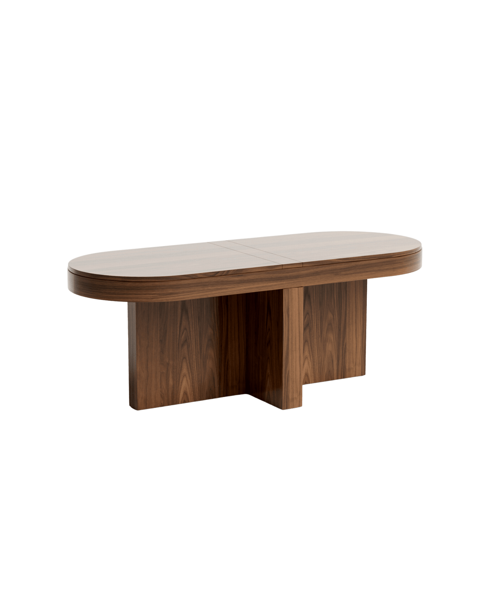 Meï 06 oval dining table by Agence Volta – dark walnut, twin pedestal base, extendable top
