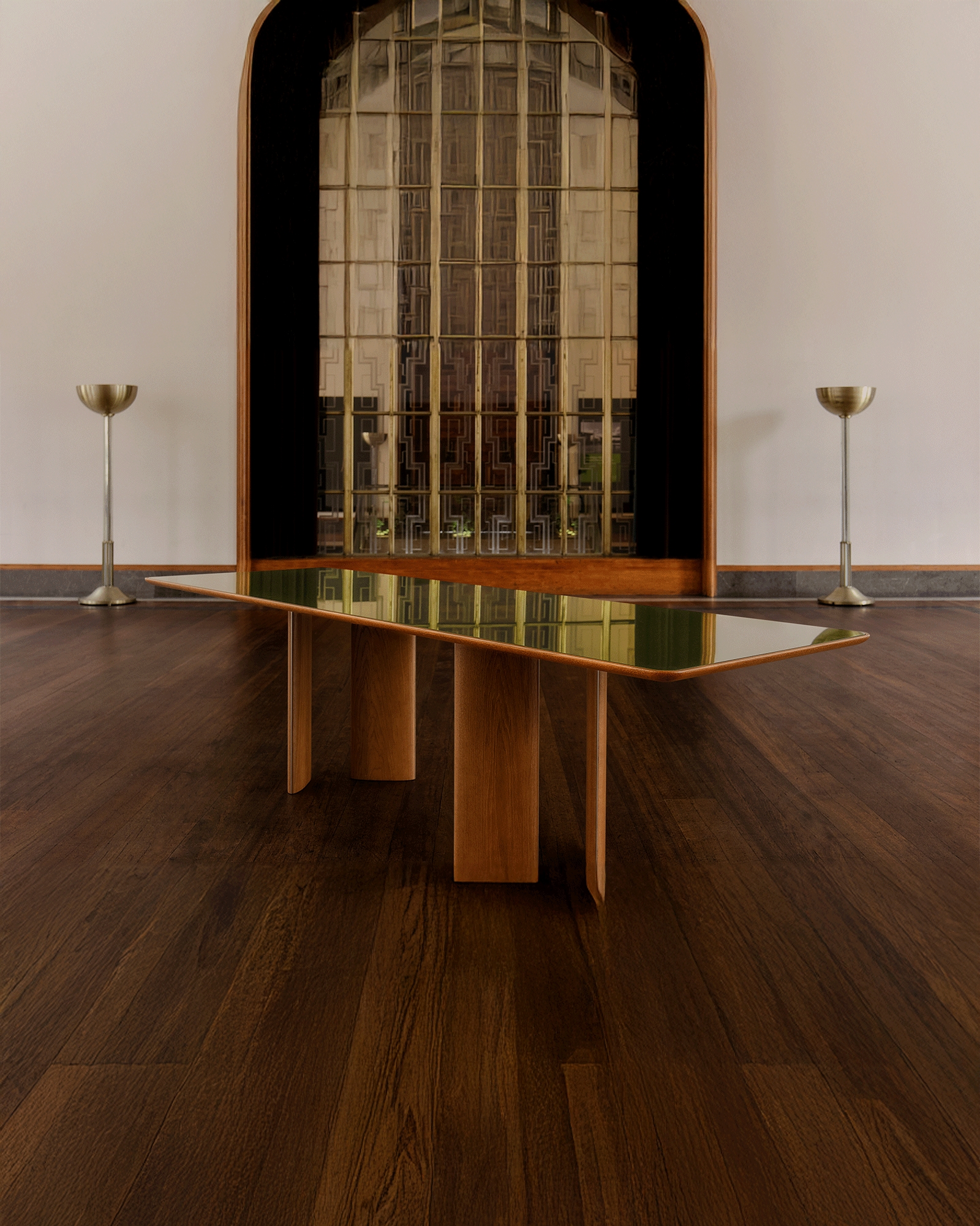 Mise En Scène by Tatjana von Stein, made of Lacquered Glass and Wood, Honey Oak version, picture 4