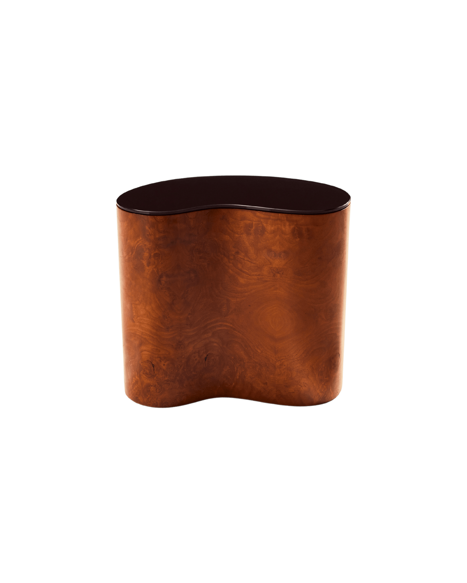 Glass Side Table by Tatjana von Stein - burl walnut wood and lacquered glass, Mise en Scène