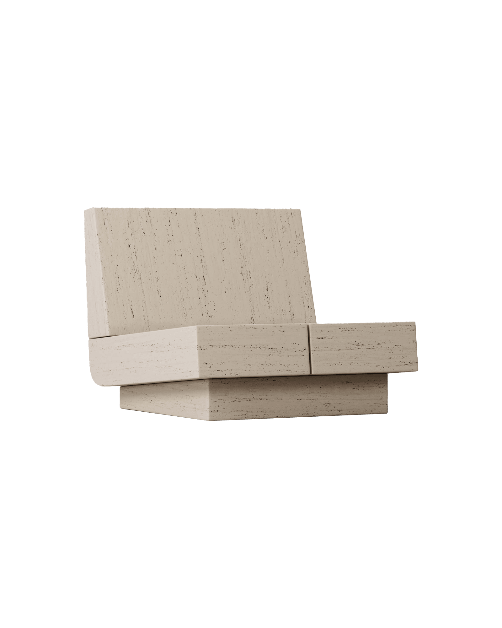 M_007 travertine lounge chair by Monolith - stacked stone blocks with angled backrest, low brutalist design