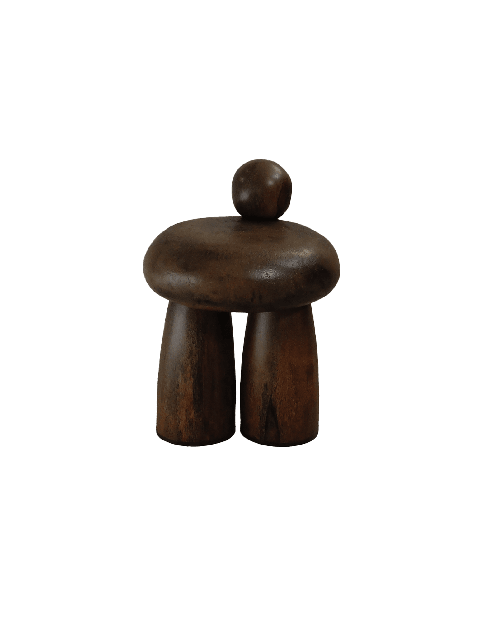 Petite Ourse sculptural stool in dark polished wood with stacked organic forms, Orbite by Altin Studio
