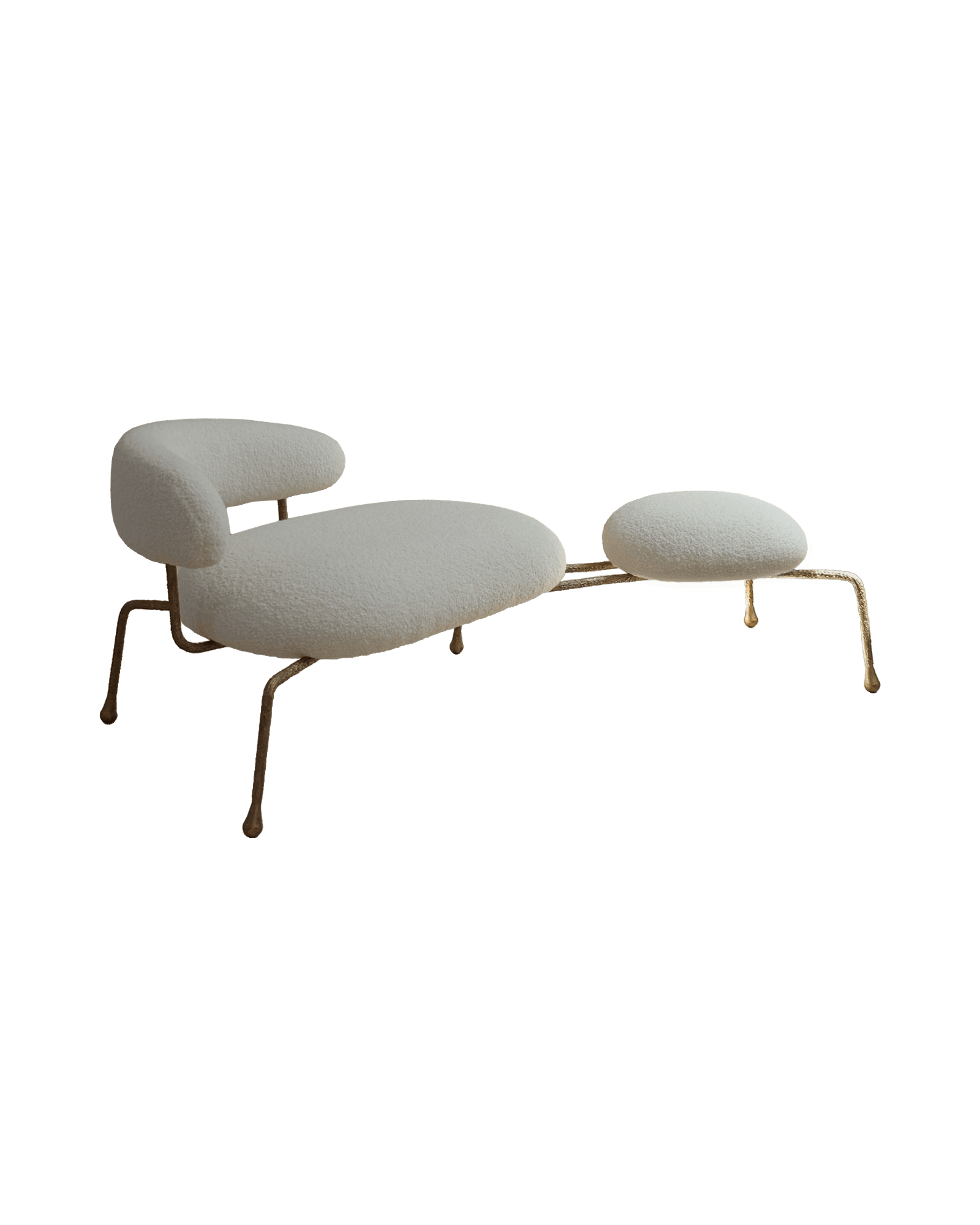 Rêveur I lounge chair in off-white boucle with antique gold frame, Orbite collection by Altin Studio
