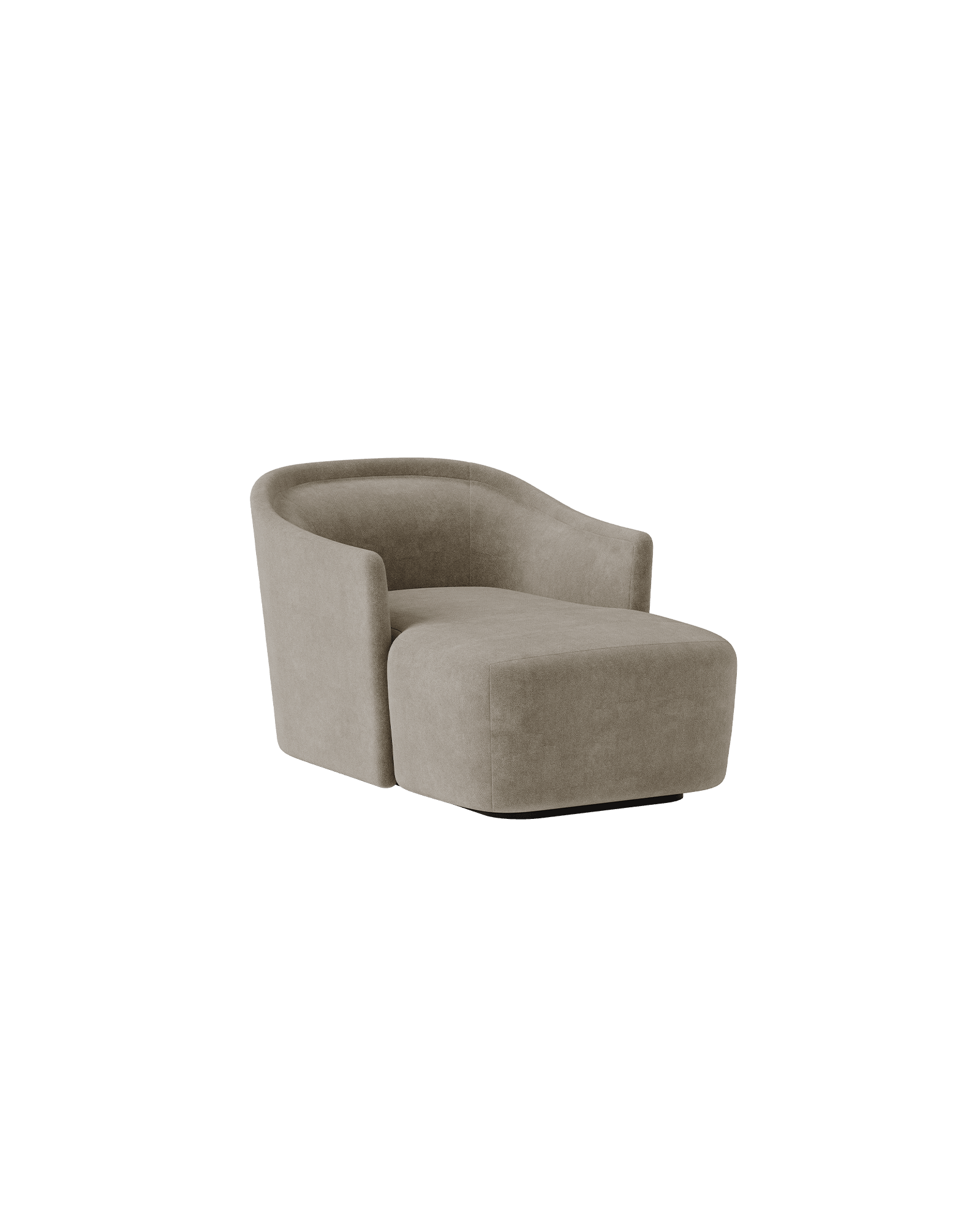 Orso chaise longue in plush beige textile with integrated footrest, Mathieu Delacroix