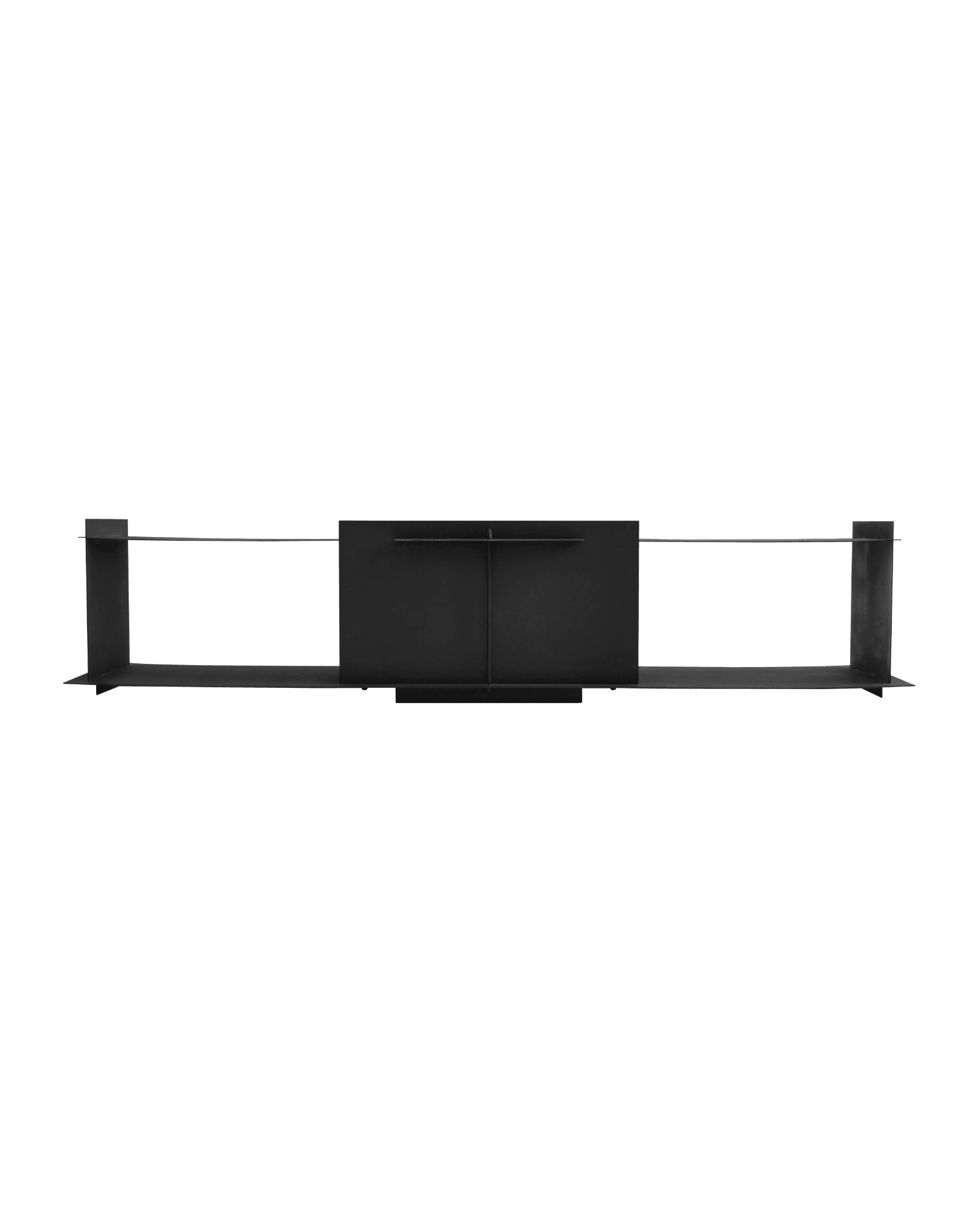 Pilier Low Console Table by Sizar Alexis - matte steel console unit, geometric shelving with thin rod connectors