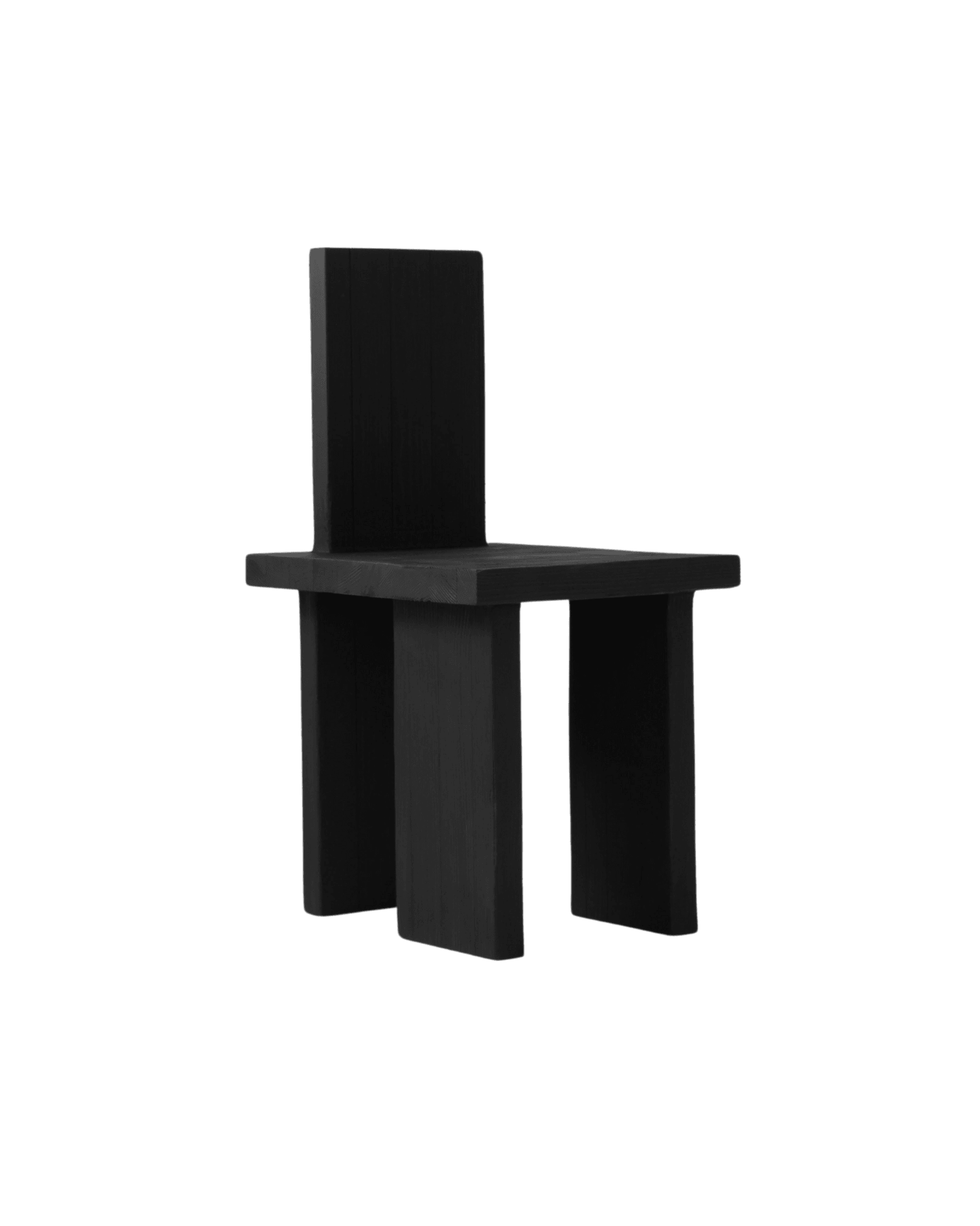 ItooRaba Dining Chair by Sizar Alexis – dark stained pine, low blocky backrest and three-support base