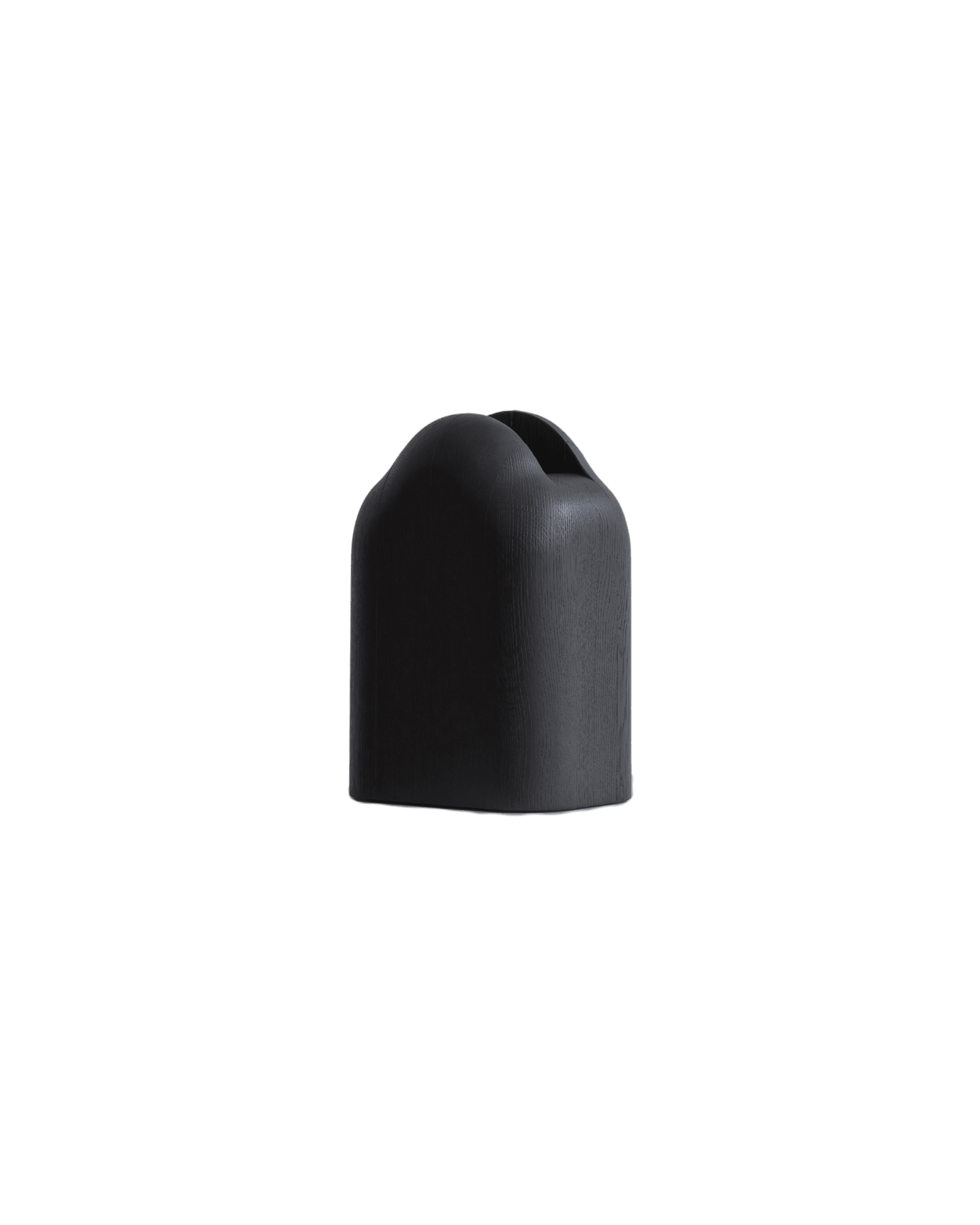 Lahmu Vase by Sizar Alexis – black stained oak, rectangular body with domed top and carved central groove