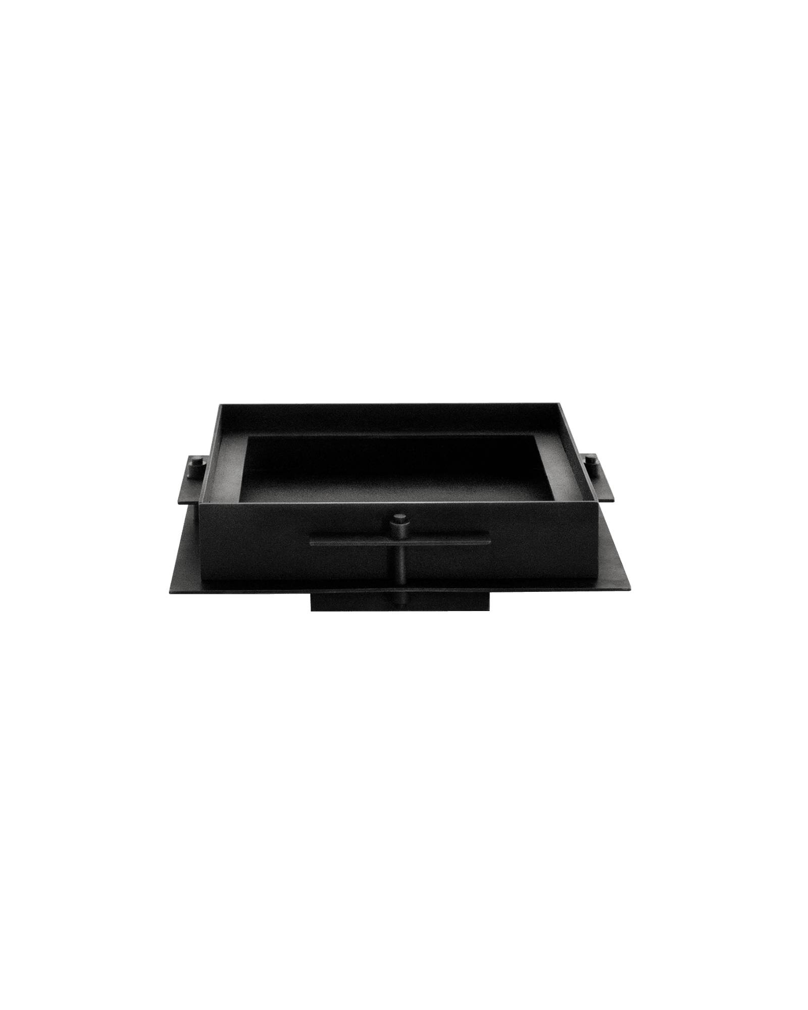 Pilier Tray S by Sizar Alexis – matte black cast steel, recessed rectangular basin with T-lock mechanism