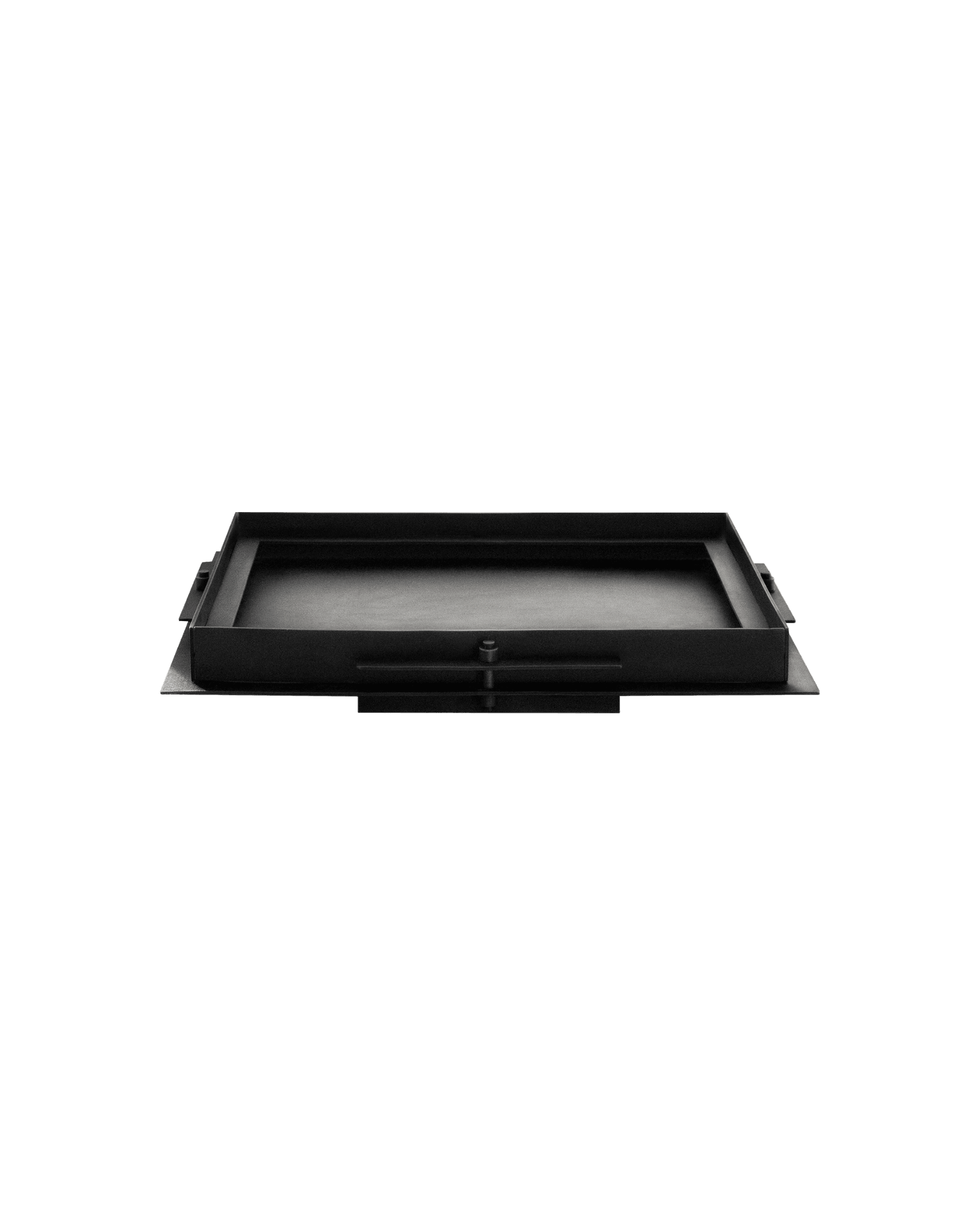 Pilier Tray Low by Sizar Alexis – matte black cast steel, shallow raised tray on wide flat base