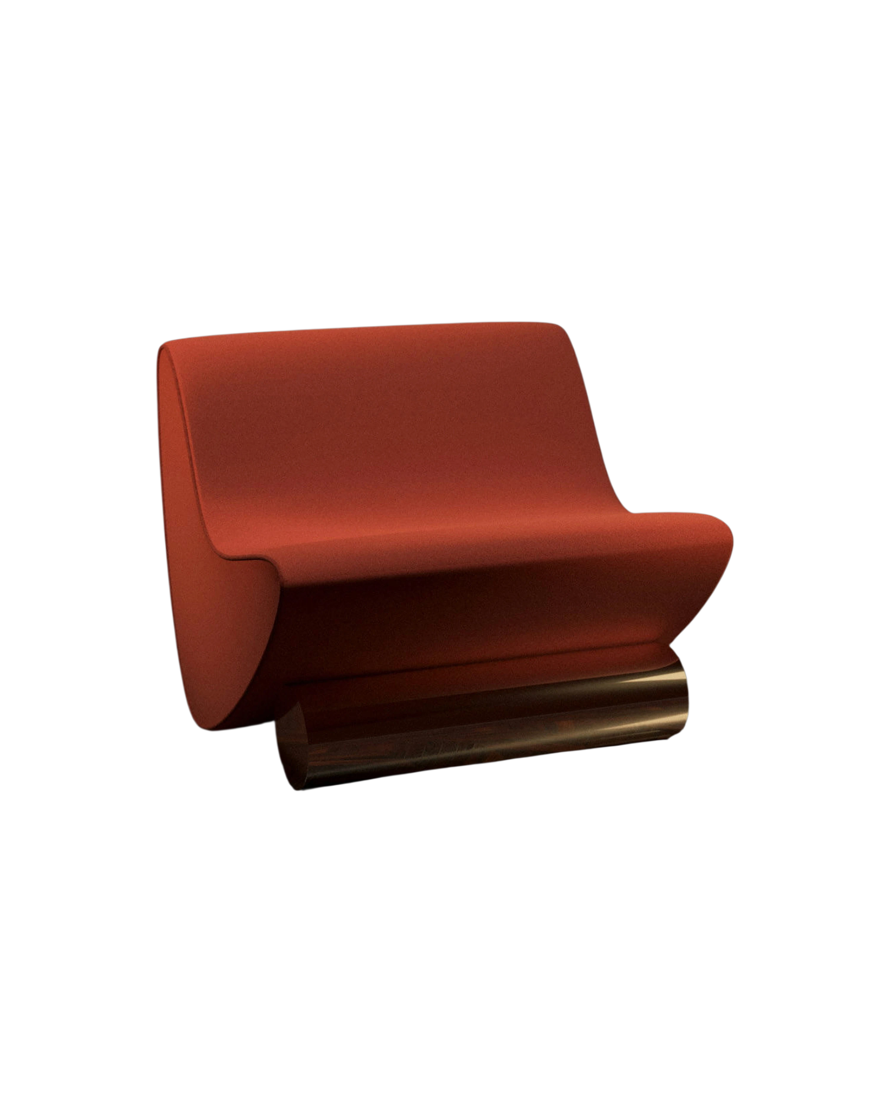 Vanguard Lounge Chair by Studio Brocky - rouge British wool, low-profile form on polished chrome base