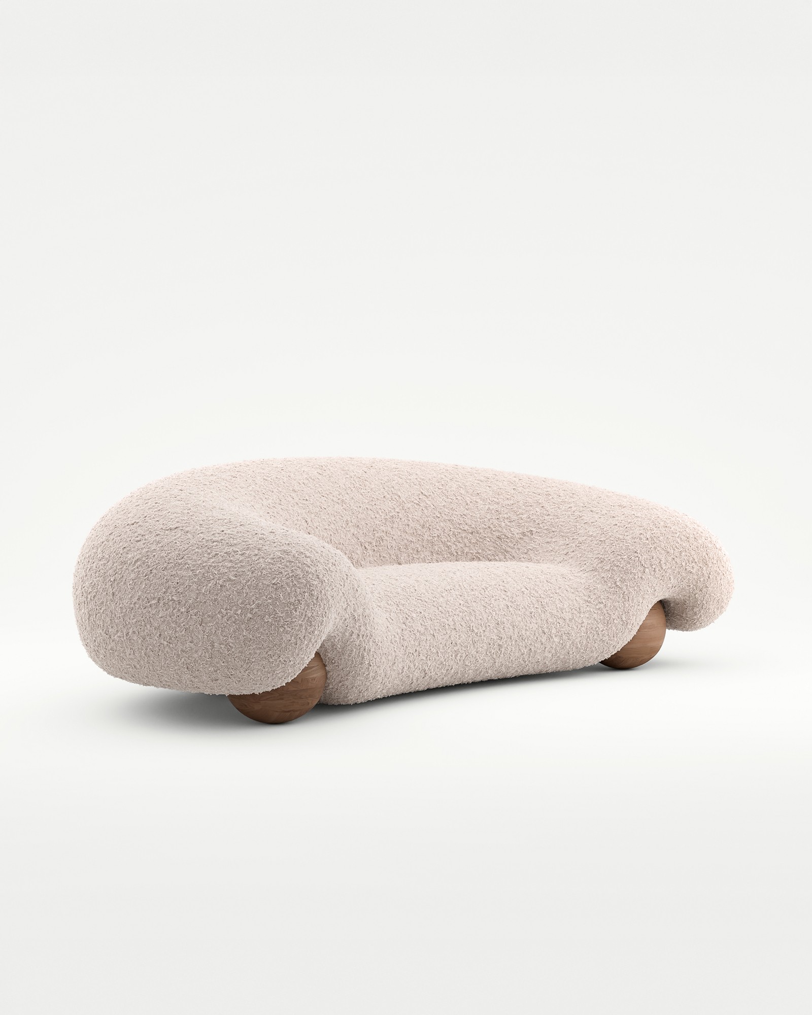 Sculptural faux fur sofa with lamb-inspired silhouette, The Lamb collection by Vova Naumov