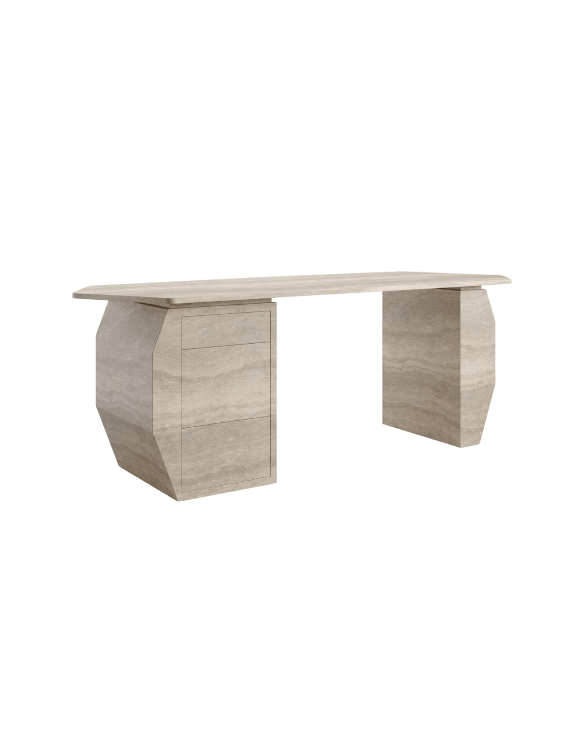 Y Desk by Kelly Boukobza - travertine stone desk with integrated drawers, Y. collection