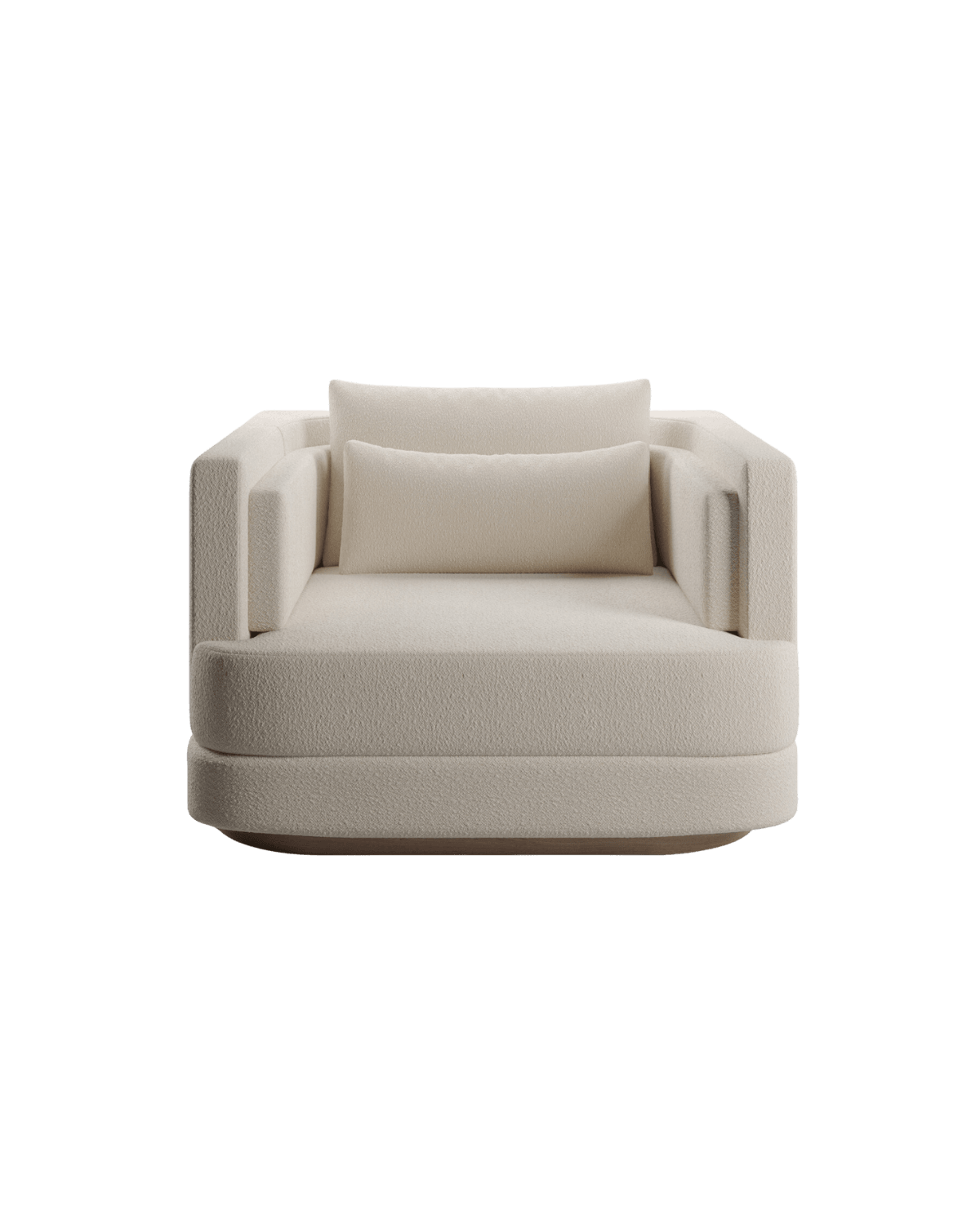Y Ivy Armchair by Kelly Boukobza - ivory bouclette lounge chair on wooden base, Y. collection
