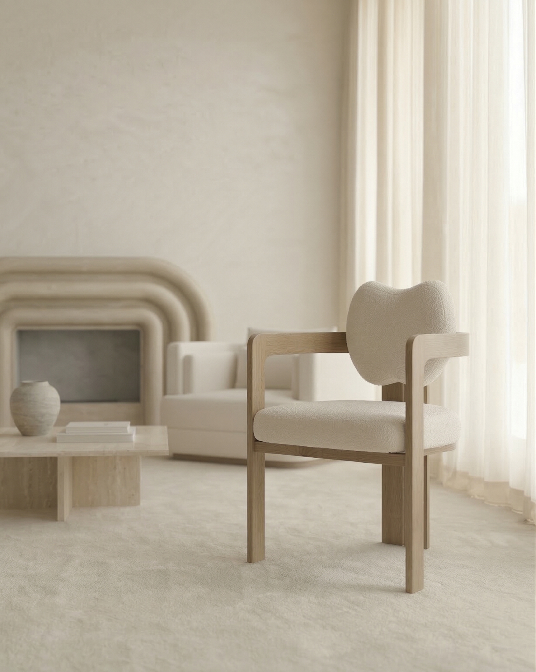 Y by Kelly Boukobza, made of Wood and , Oak / Ivory Bouclette version, picture 2